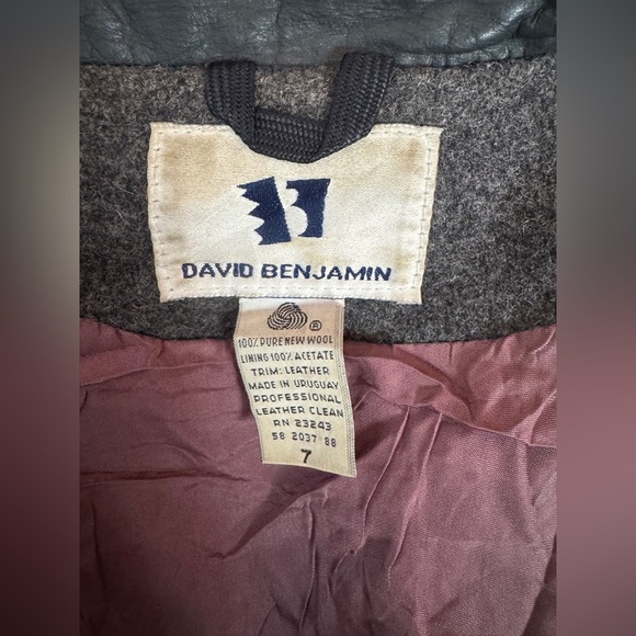 David Bengamin Vintage Wool Leather Black Long Trench Coat Shoulder Pads Size 7 - Picture 14 of 17